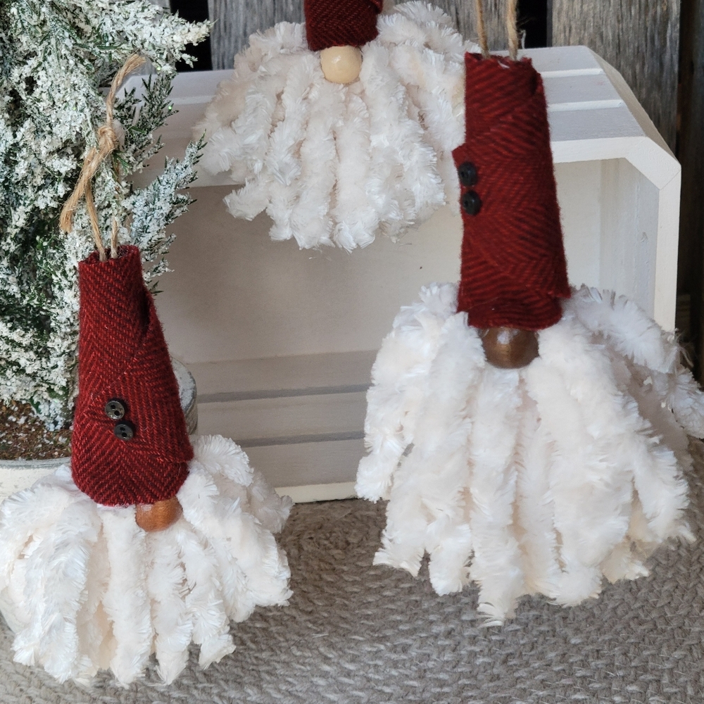 Handcrafted fluffy bearded Santa GNOMIE ornaments
